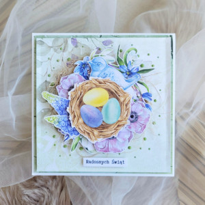 Ręcznie robiona kartka wielkanocna z gniazdkiem