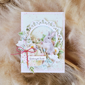 Kartka wielkanocna z króliczkiem i koszyczkiem
