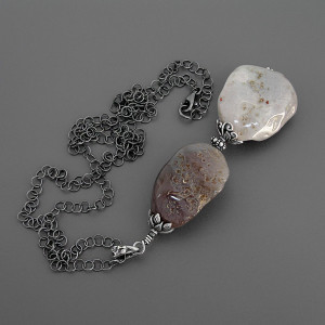 Naszyjnik z surowymi agatami, srebro 925