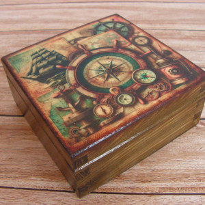Drewniane pudełko/szkatułka - "Dalekie podróże"