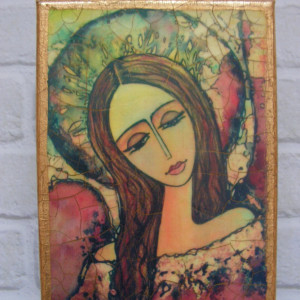 "Anioł Spełnionych Marzeń"- obrazek na płótnie wykonany techniką decoupage.