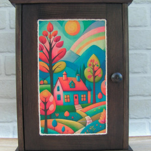 Drewniana skrzynka/szafka na klucze – "Wesoło, kolorowo..."