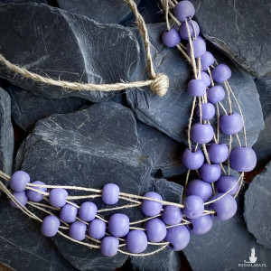 Naszyjnik drewniane korale fioletowy