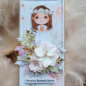 Kartka na Pierwszą Komunię Świętą – dla dziewczynki – w pudełku