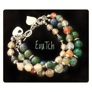 Bransoletka handmade ze stali szlachetnej z agatem i azurytem