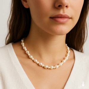 Naszyjnik stokrotki i perły słodkowodne