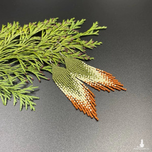 Kolczyki mini cieniowane z koralików MIYUKI oliwka ecru rudy #923