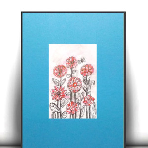 mały plakat z łąką, kwiatki obrazek A4, plakaty do małych ramek, minimalizm platat A4, kwiatki rysunek do przedpokoju, nowoczesne dekoracje do domu