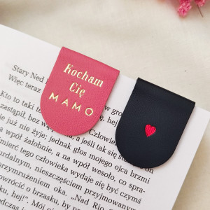 Magnetyczne zakładki do książki (2 szt.) - skóra naturalna, prezent dla Mamy, prezent na Dzień Matki, skórzana zakładka, magnetyczna zakładka, złoty napis