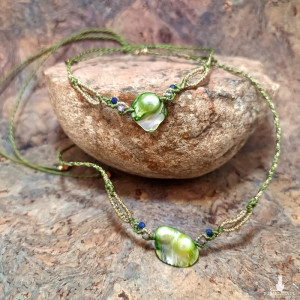 Aquatic Plant perła słodkowodna i lapis lazuli naszyjnik pleciony makramowy