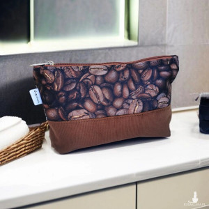 Kosmetyczka damska etui do torebki wodoodporna duża kosmetyczka organizer kawa