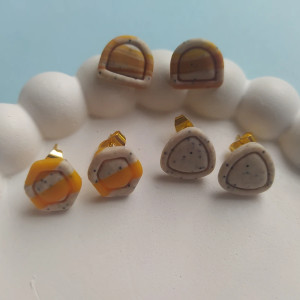 "Kamyczki" no.2 - kolczyki (sztyfty) z gliny polimerowej - zestaw 3 pary