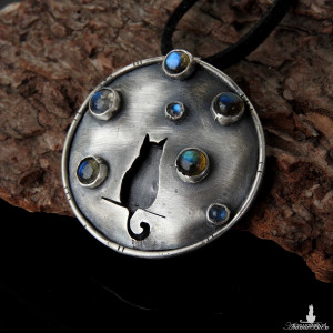 Wisiorek srebrny Magiczny Kot z labradorytami