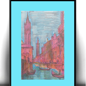 retro plakat A4, vintage plakat 21x30, podróże plakat w stylu retro, Wenecja obrazek A4, Włochy plakat, plakat z Wenecją, Włochy obrazek, plakaty do małych ramek, Italy posters a4, pejzaż a4
