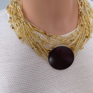 Naszyjnik Koraliki Perłowe z Kropla Miodu Boho Dysk