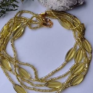 Naszyjnik Korale Żółte Oliwki Szkło Czeskie