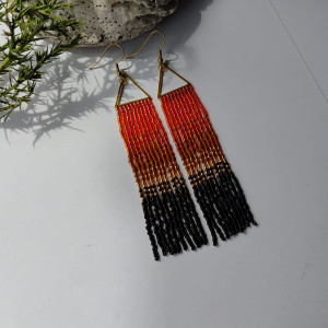 Kolczyki Frędzle Orange Coffe w Trójkącie Złote Boho