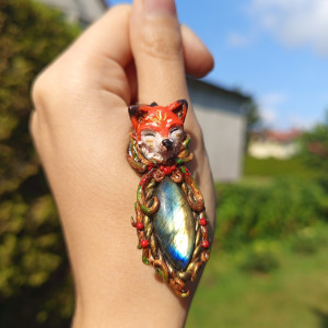 Naszyjnik leśnego liska z labradorytem, idealny na prezent, magia fantasy, fairycore, goblincore