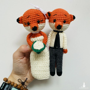 Młoda para liski maskotki ślubne ręcznie robione prezent