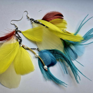 Kolczyki żółto-niebieskie pióra leciutkie