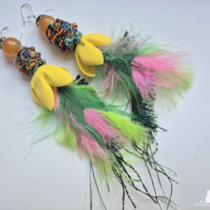 Kolczyki żółto-niebieskie pióra leciutkie