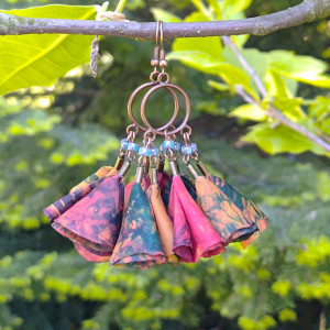 Kolczyki Kwiatki Kolorowe z Koralikami Etno Biżuteria