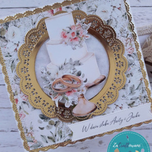 Kartka ślubna z tortem i obrączkami, personalizacja 2