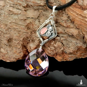 Wisiorek srebrny z różowym turmalinem i cyrkonią