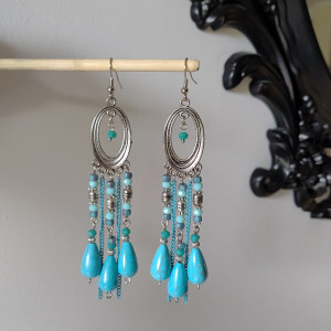 Kolczyki Turkusowe Koraliki Kolczyk Indyjskie Klimaty