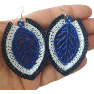 Długie haftowane kolczyki liście - granatowe