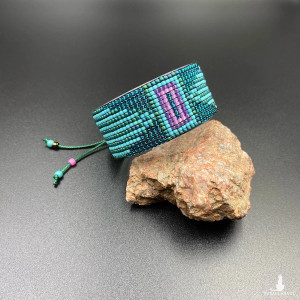 BRANSOLETKA TKANA NA KROŚNIE Z KORALIKÓW morski turkus róż fiolet #950