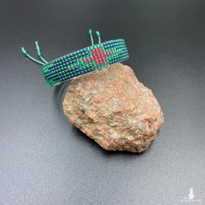 BRANSOLETKA TKANA NA KROŚNIE Z KORALIKÓW - MORSKI MIĘTA #952