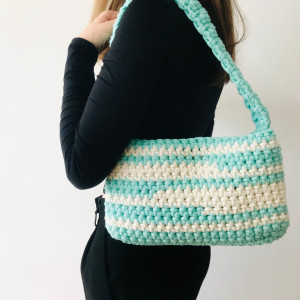 Mała torebka na ramię, mięta/ecru torba .