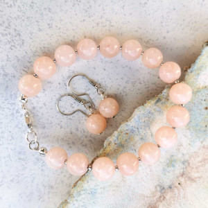 Srebrny komplet z morelowymi jadeitami a1000-18