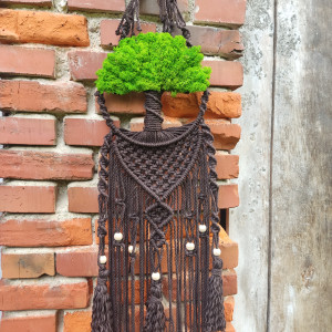 Makramowe drzewko z chrobotkiem w stylu Boho w kolorze czekoladowym