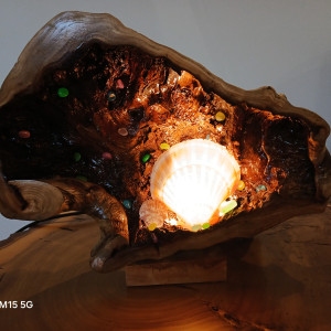 Ozdobna lampa z drewna i muszli – unikalna dekoracja