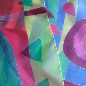 Kalejdoskop, ręcznie malowana chusta jedwabna