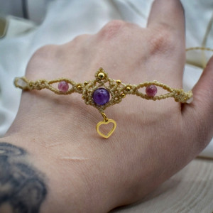 Choker Naszyjnik z zawieszką.Ametyst, Kwarc Różowy, Turmalin