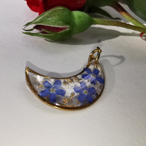 Księżyc złoty niezapominajką wisiorek księżyc stalowy kwiaty z kwiatami