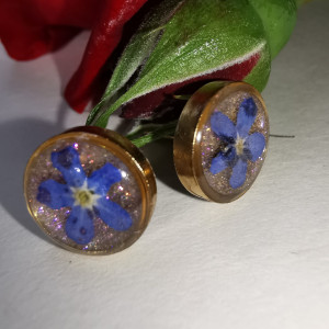 Kolczyki niezapominajki różowe sztyfty kwiatki kolczyki wiszące