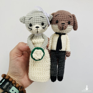 Jak pies z kotem młoda para maskotki ślubne ręcznie robione prezent