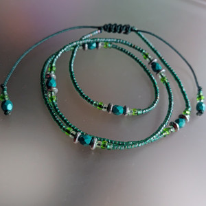 Bransoletka Makrama Zielona Hematyt Koraliki