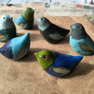 Ptaszki w tonacji niebiesko-zielonej 6 szt