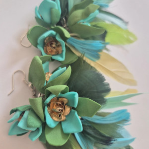 Klipsy granatowo niebieskie kwiaty na kole