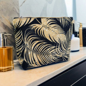 Kosmetyczka damska welurowa etui do torebki organizer do torby duża kosmetyczka pióra złote