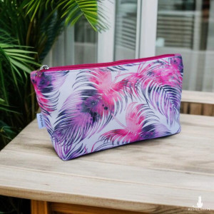 Kosmetyczka damska welurowa etui do torebki organizer do torby duża kosmetyczka pióra różowe