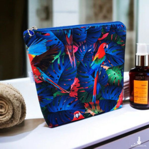 Kosmetyczka damska welurowa etui do torebki organizer do torby duża kosmetyczka papugi