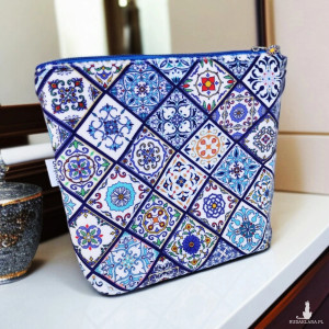 Kosmetyczka damska welurowa etui do torebki organizer do torby duża kosmetyczka kafle