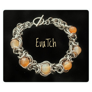 Bransoletka handmade ze stali szlachetnej z agatem - technika chainmaille