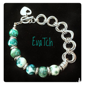 Bransoletka handmade ze stali szlachetnej z agatem blue - technika chainmaille